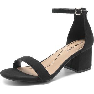 Dream Pairs Women's Black-suede Chunky Block Heel Ankle Strap Sandals Shoes